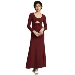 Staud Lido Burgundy Double Bow Cutout Long Sleeve Maxi Dress Size 12